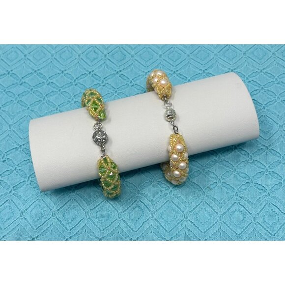 2‎ Vintage 1990s Handcrafted Beaded Bracelets - Yellow & Green - Picture 2 of 8